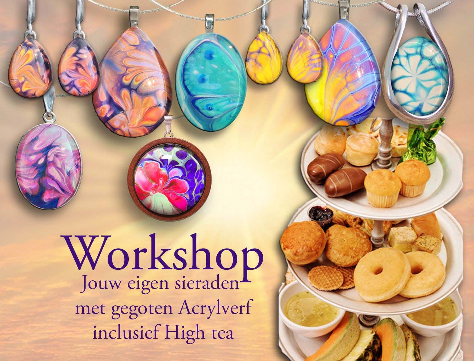 Workshop ‘Jouw eigen sieraden, met gegoten Acrylverf’ incl. High tea - Jouw eigen groepje op afspraak